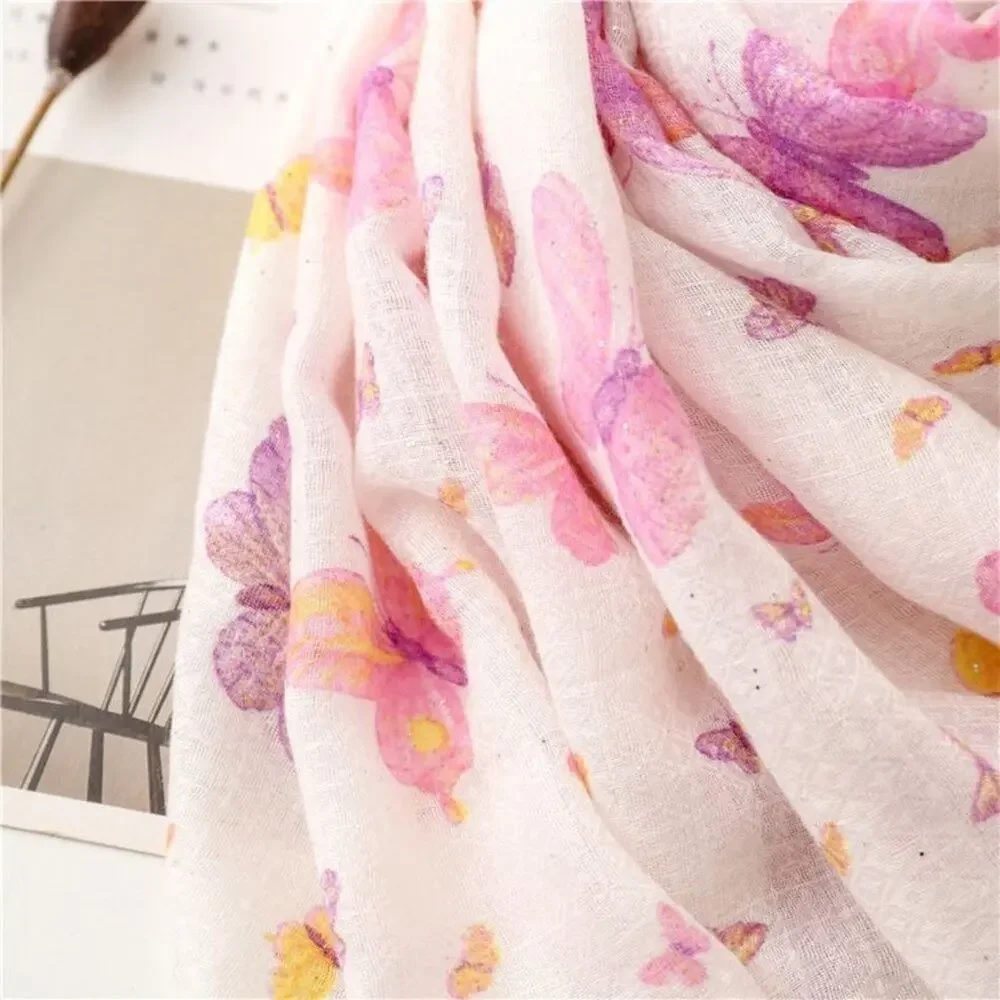 NEW Boho Butterfly Design Tasseled Rectangle Soft Chic Scarf Large Cream Pink